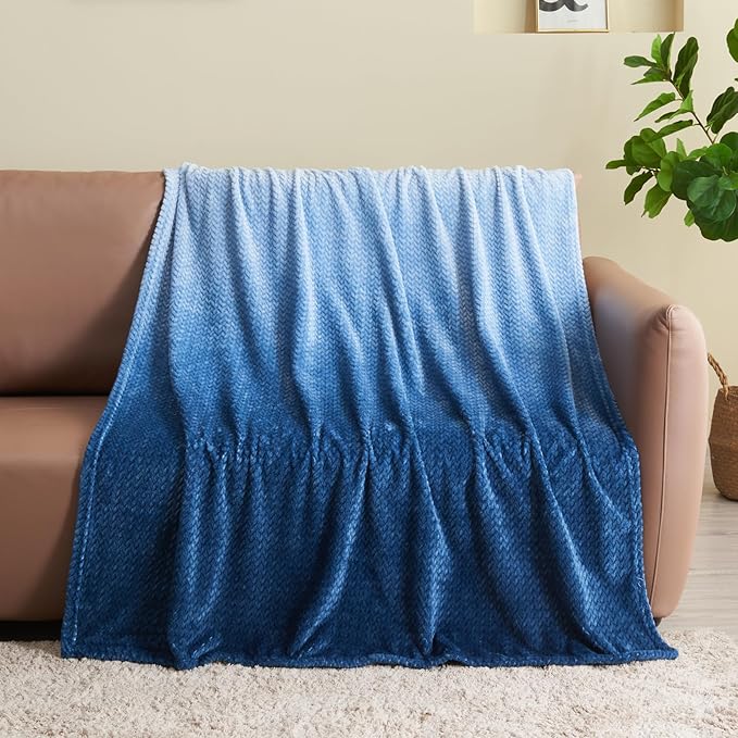 NEWCOSPLAY Super Soft Throw Blanket Ombre Blue Premium Silky Flannel Fleece by NEWCOSPLAY