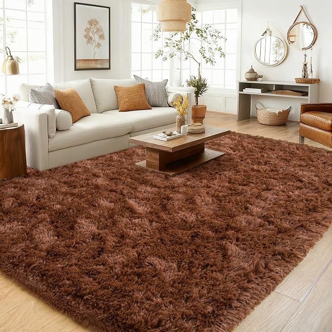 8x10 Area Rugs for Living Room Bedroom, Ultra Soft Fluffy Brown Large Rug - Image 2