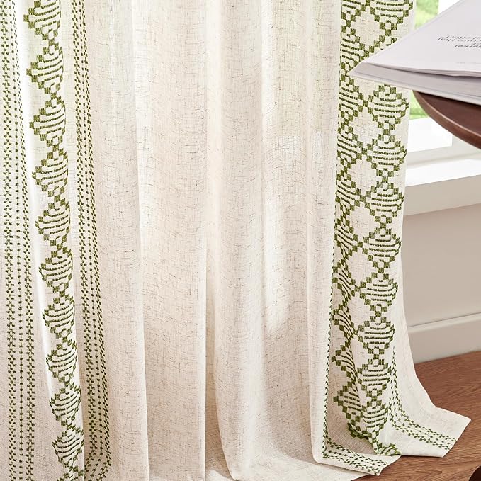 jinchan Boho Curtains Linen Blend Beige Farmhouse Curtains 84 Inches Long - Image 7