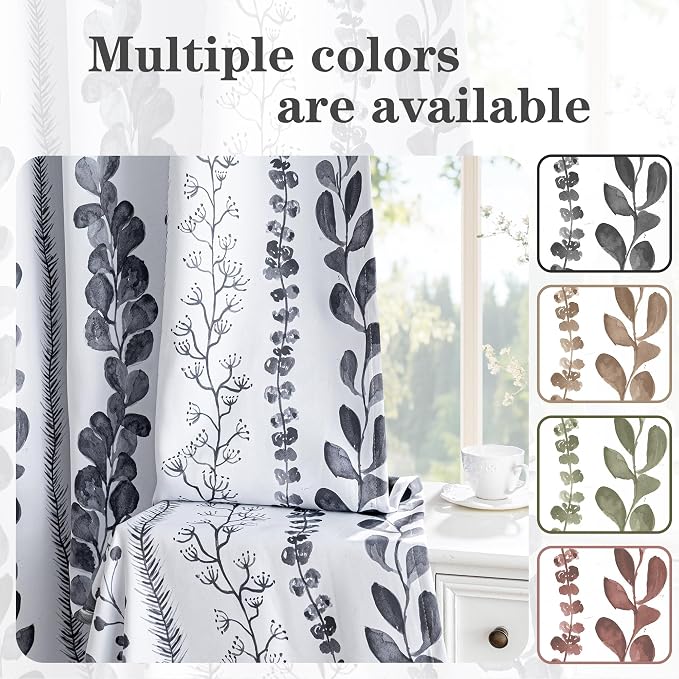 MEETSKY Boho Blackout Leaves Patterned Curtains 84 Inch Long 2 Panels Set - Image 2