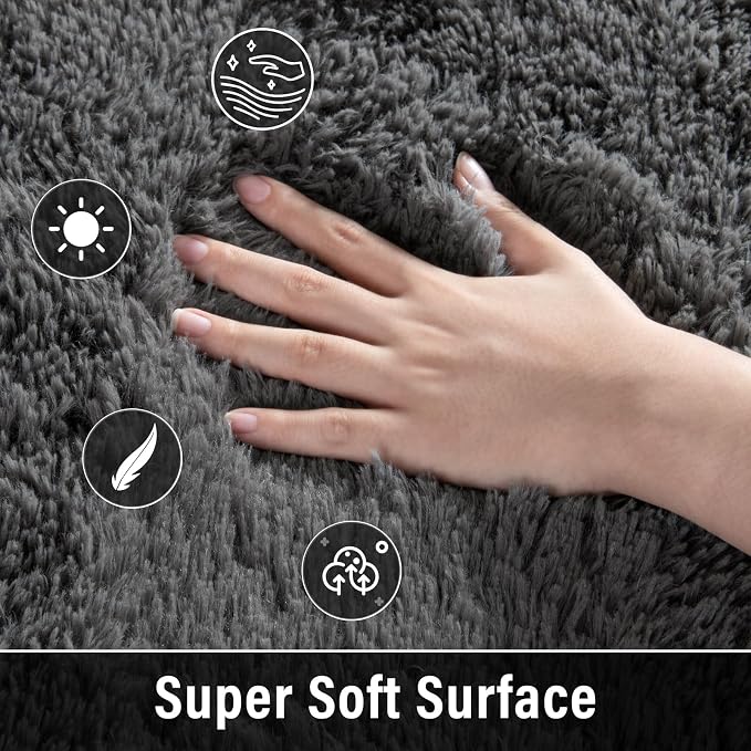 Merelax Fluffy Shaggy Small Area Rug, Dark Grey 2x4 Runner Rugs - Image 4