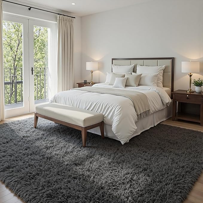 5x8 Area Rugs for Living Room: Soft Fluffy Shag Light Grey Rugs for Bedroom - Image 3