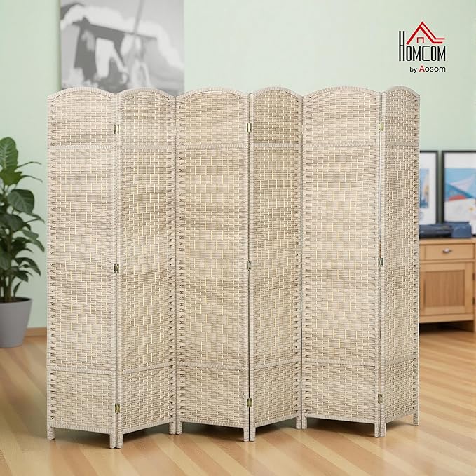 HOMCOM Room Divider, 6 Ft 6 Panel Folding Privacy Screen, Hand-Woven PP Wall - Image 2