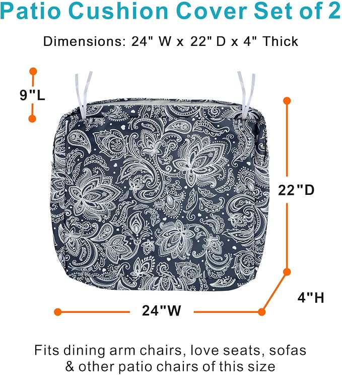NettyPro Outdoor Patio Chair Seat Cushion Covers Set 4, Water Resistant UV - Image 5