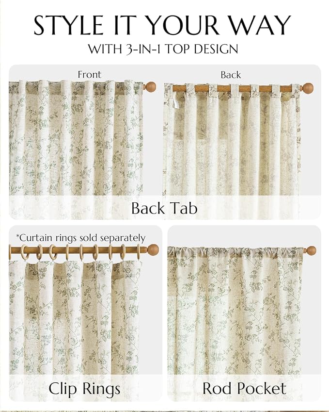 jinchan Linen Floral Curtains for Living Room 84 Inch Length Sage Green Printed - Image 8
