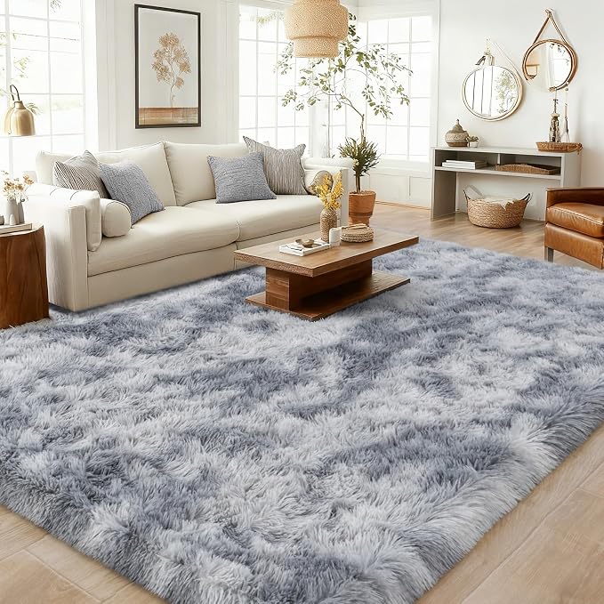 8x10 Area Rugs for Living Room Bedroom, Ultra Soft Fluffy Tie-Dye Silver Grey - Image 5