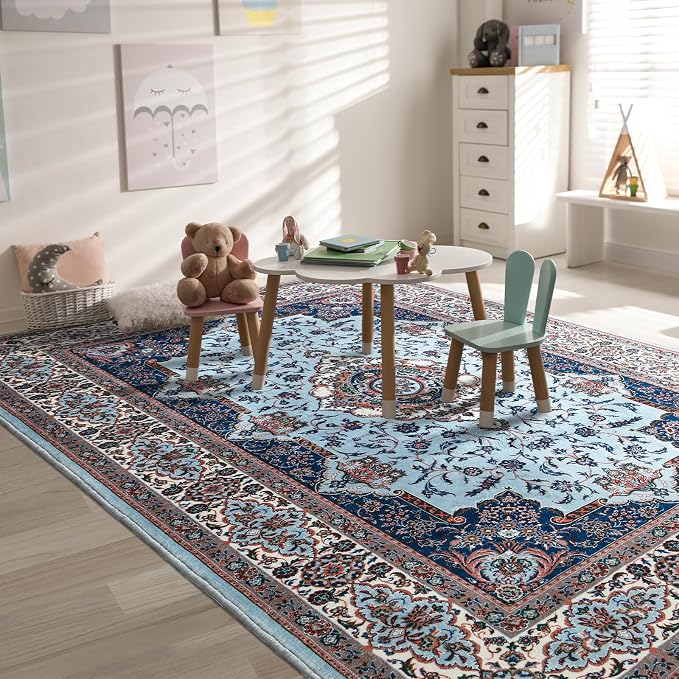 Area Rug for Living Room, 5x7Ft Machine Washable Blue Rugs for Bedroom - Image 4