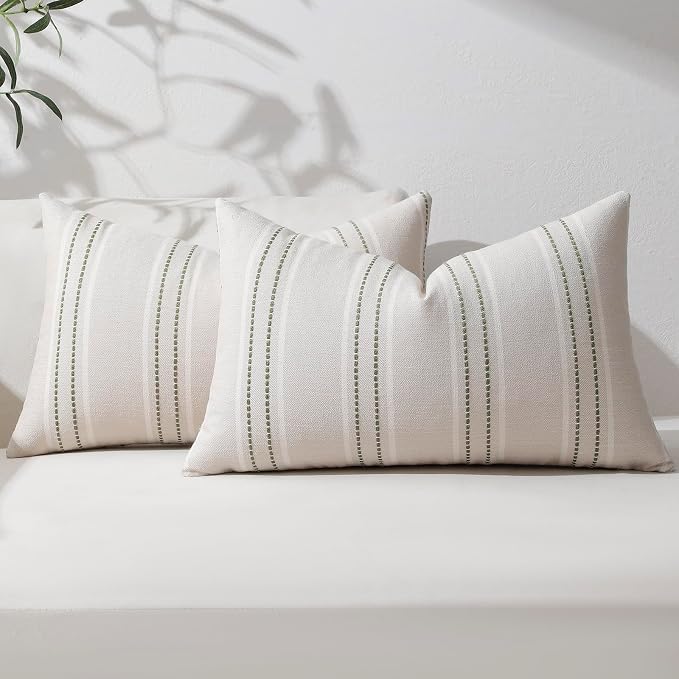 Hckot Throw Pillow Covers 12x20 Set of 2 Striped Pillow Covers Textured Linen by Hckot