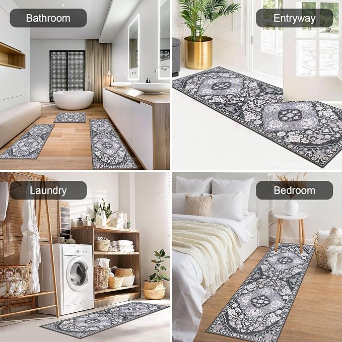 HEBE Farmhouse Kitchen Rugs Sets of 3 Non Slip Washable Boho Kitchen Rugs and - Image 5