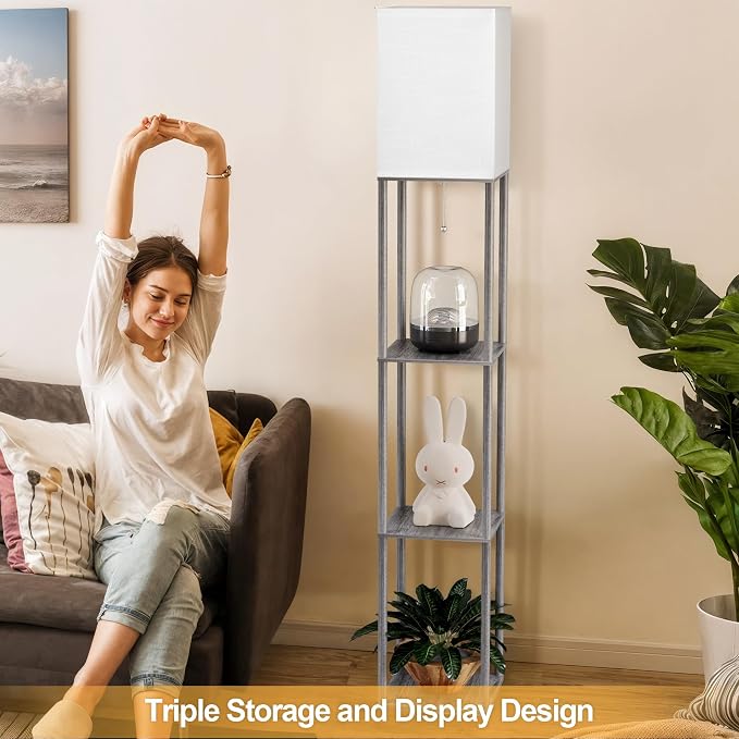 Floor Lamp with Shelves for Living Room, Shelf Floor Lamp with 3 CCT LED Bulb - Image 8