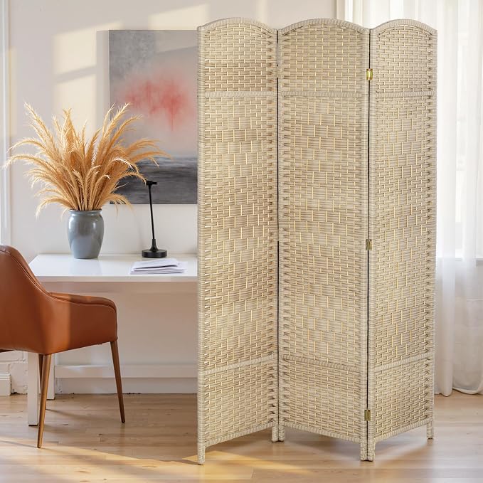 HOMCOM Room Divider, 6 Ft 3 Panel Folding Privacy Screen, Hand-Woven PP Wall - Image 9