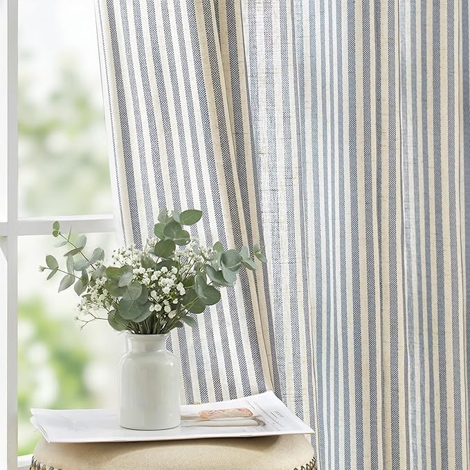 jinchan Linen Curtains for Living Room Blue on Beige Striped Curtains for by JINCHAN