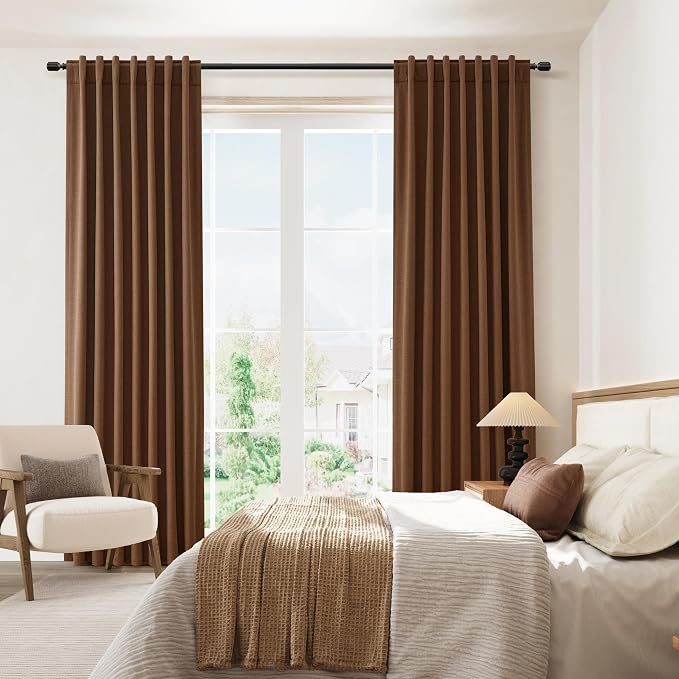 Guken Caramel Brown 100% Blackout Linen Curtains 102 Inch Length 2 Panels Set - Image 8