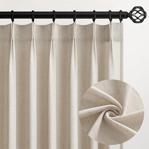 102 Inches Long Oatmeal Colored Pinch Pleat Sheer Curtains by Topfinel