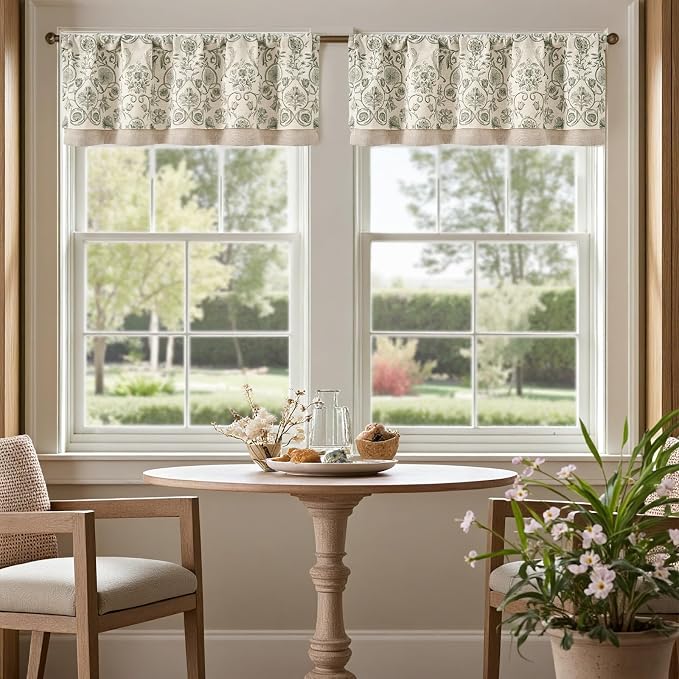 jinchan Linen Valance Kitchen Curtain Pack of 2 Double Layer 18 Inch - Image 2