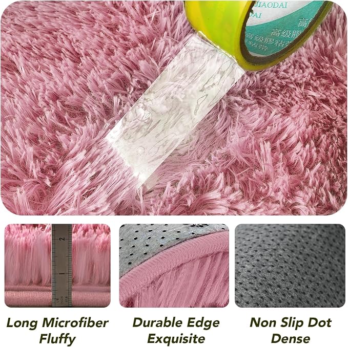 Blush Round 4x4ft Fluffy Rug: Ultra Soft Furry Girls Bedroom Carpet- Circle - Image 6