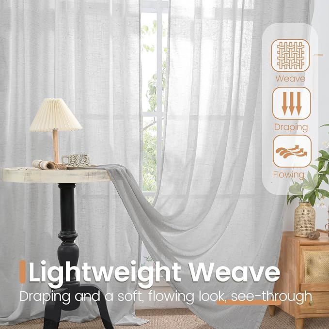 BGment Light Grey Linen Curtains 45 Inch Length - Image 5