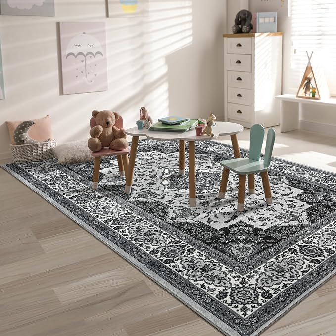 Area Rug for Living Room, Machine Washable Grey Rugs for Bedroom, 4x6Ft - Image 4