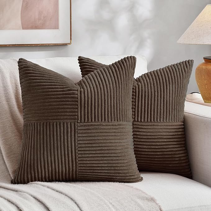 Fancy Homi 2 Packs Dark Brown Decorative Throw Pillow Covers 18x18 Inch by Fancy+Homi