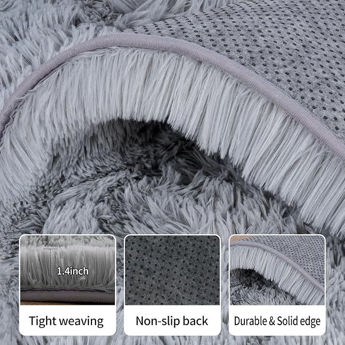 8x10 Area Rugs for Living Room Bedroom, Ultra Soft Fluffy Grey Large Rug Carpet - Image 3