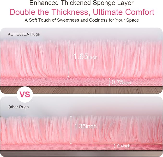 KICHOWUA Thick Area Rugs 6x9 Pink Fluffy Shag - Image 3