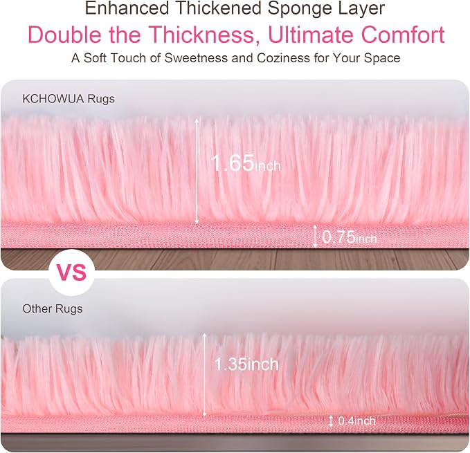 KICHOWUA Thick Area Rug 5x7 Pink Fluffy Shag – Ultra Soft Plush Fuzzy Washable - Image 3