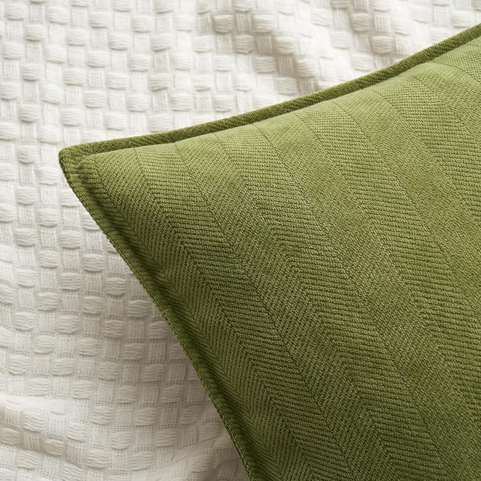 MIULEE Pack of 2 Moss Green Decorative Pillow Covers 22x22 Inch Soft Chenille - Image 2