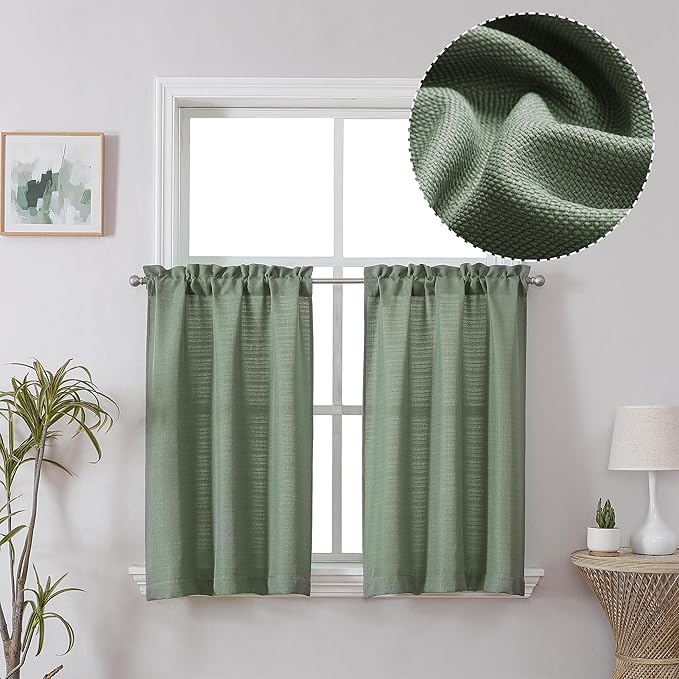 Chyhomenyc 2 Panels Short Kitchen Tiers Half Window Semi Sheer Curtains 36 Inch by Chyhomenyc