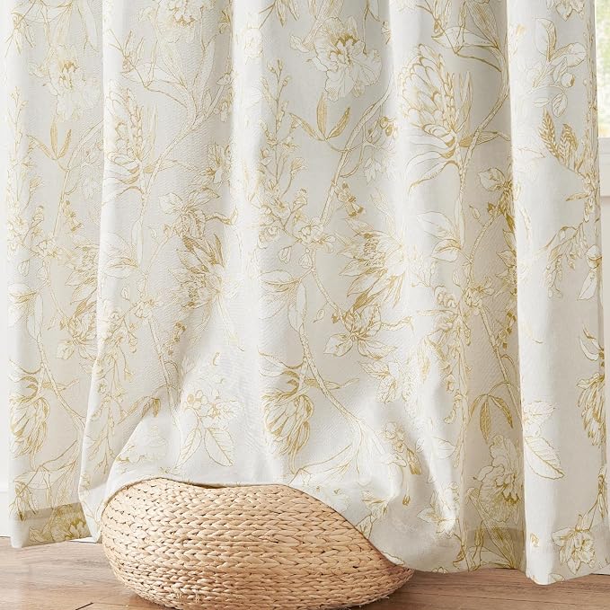 jinchan Floral Curtains 108 Inch Length Mustard Yellow Flower Linen Farmhouse - Image 8
