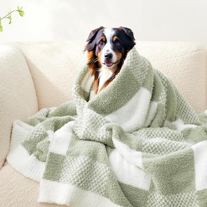 Snuggle Sac Checkered Blanket, Sage Green Throw Blanket - Image 9