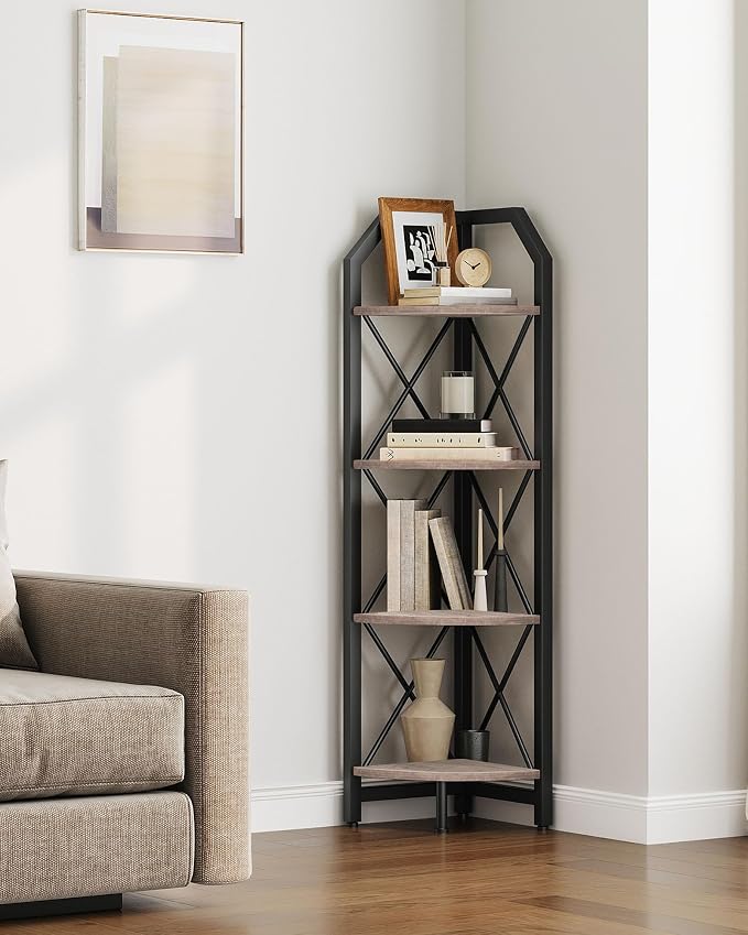 CHOEZON 4-Tier Corner Shelf, Industrial Corner Bookshelf, 47.6" Corner Storage by Choezon