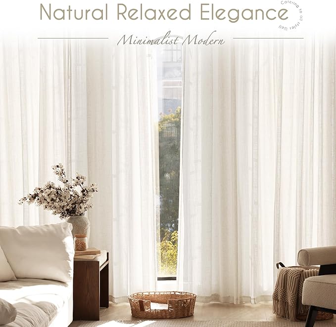 Natural Linen Curtain 92 inch Length 2 Panels Set Back Tab Light Filtering - Image 6