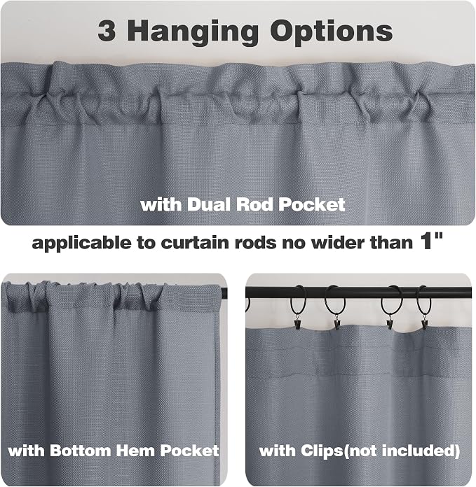 Chyhomenyc 2 Panels Dark Grey Kitchen Curtains 36 Inch Length Tier, Faux Linen - Image 4