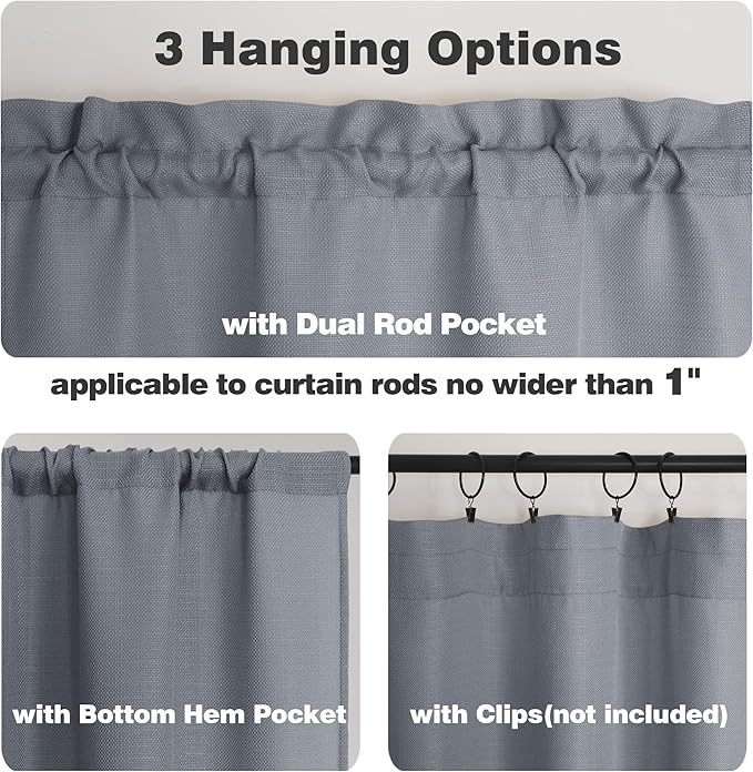 Chyhomenyc Dark Grey Curtains 54 Inch Length 2 Panels, Faux Linen Textured Semi - Image 4