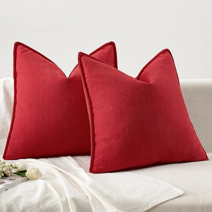 MIULEE Pack of 2 Red Decorative Pillow Covers 20x20 Inch Soft Chenille - Image 8
