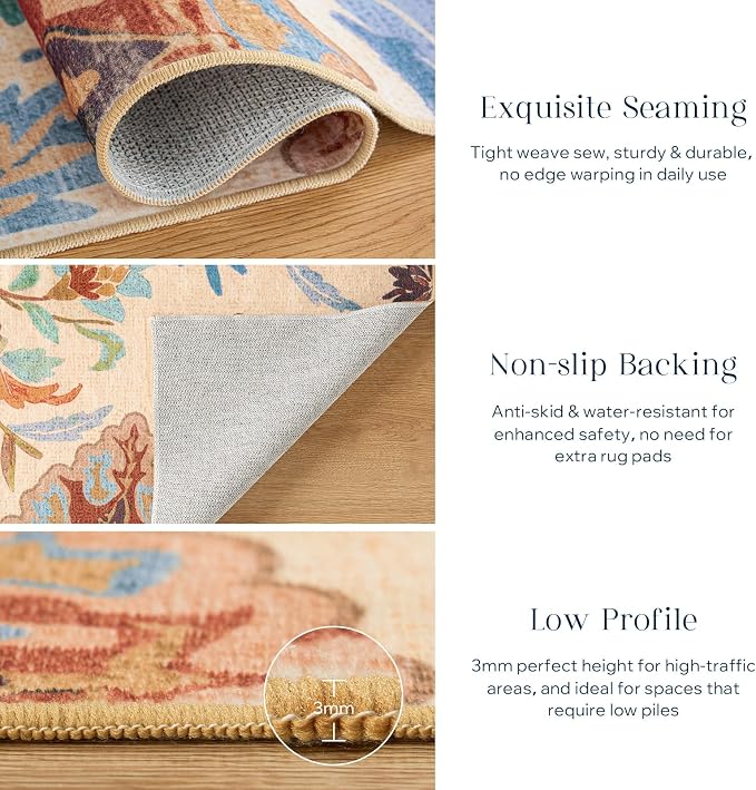 Phantoscope Washable Area Rug 5'x7' Non-Slip, Vintage Boho Rugs - Image 5
