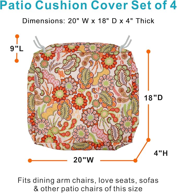 NettyPro Patio Cushion Covers Replacement Set 4 Water Repellent UV Resistant - Image 5