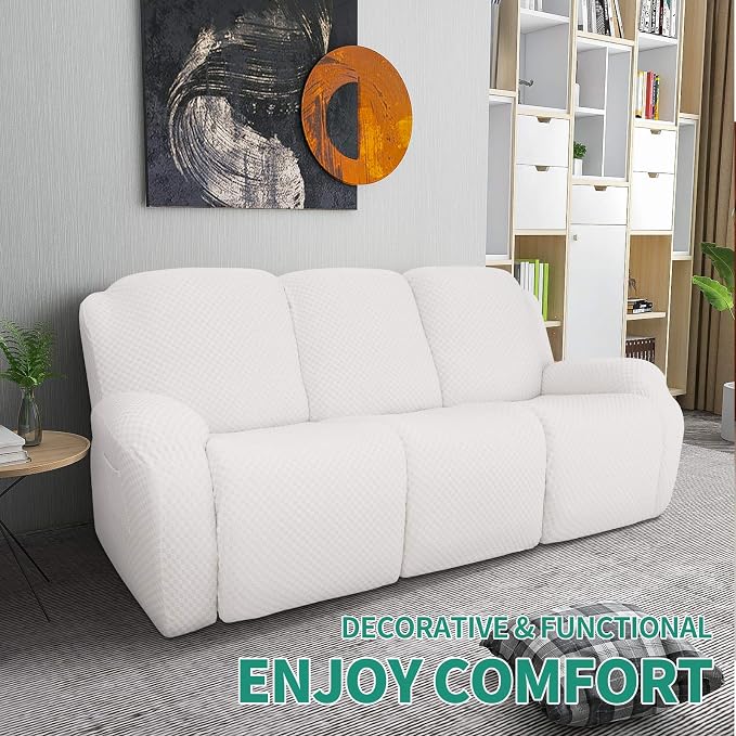 YEMYHOM 8 Pieces Stretch Recliner Sofa Cover Latest Jacquard Reclining Couch - Image 2