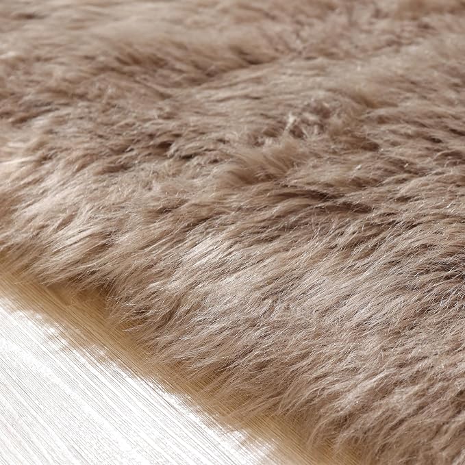 ORINOVA Beige Shag Faux Sheepskin Washable 4X6 Fur Rug - Image 8