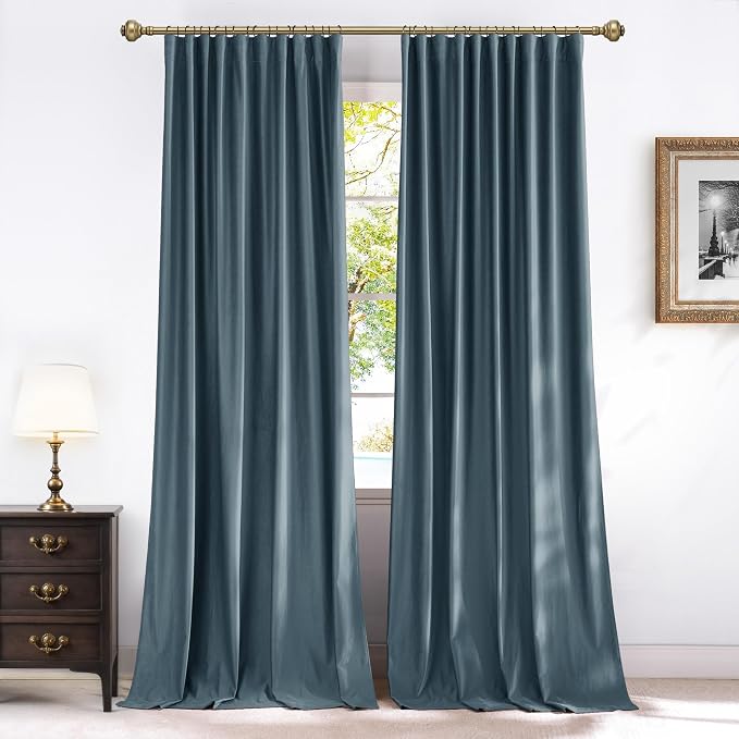 NICETOWN Slate Blue Velvet Curtains 10 ft Long 2 Panels, Energy Saving Light by NICETOWN