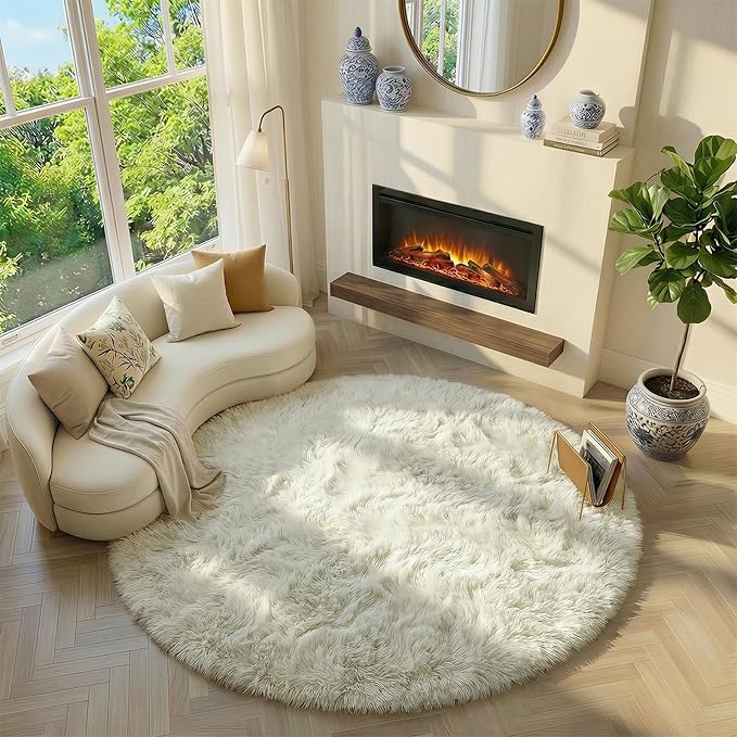 Amdrebio Ivory White Round Rug 4Ft - Image 5