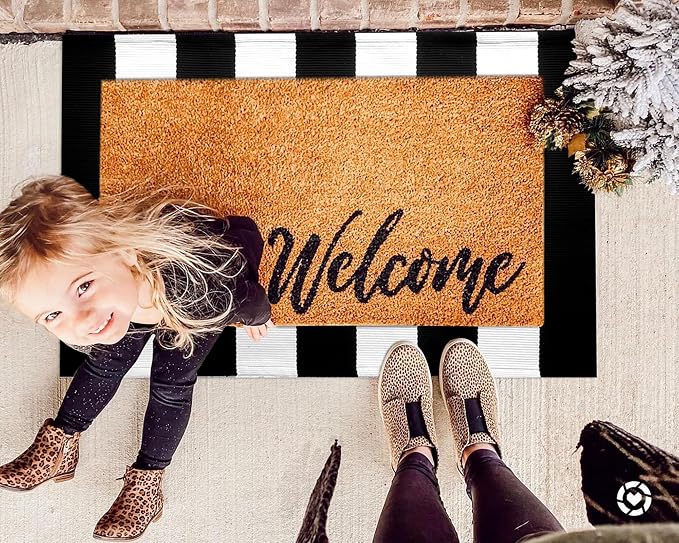 KOZYFLY Black and White Striped Rug Doormat 23.5' x 35.4' Cotton Woven Washable - Image 3