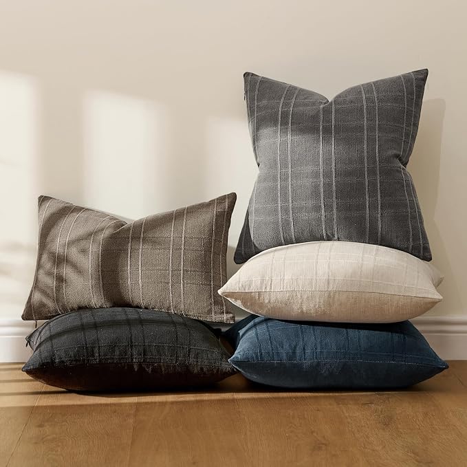 MIULEE Decorative Linen Check Lumar Throw Pillow Covers Neutral Farmhouse - Image 7