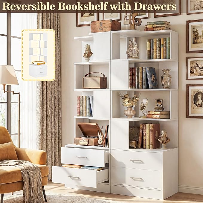 Armocity Corner Bookshelf with Drawers, 7 Tier Corner Book Shelf Display - Image 2
