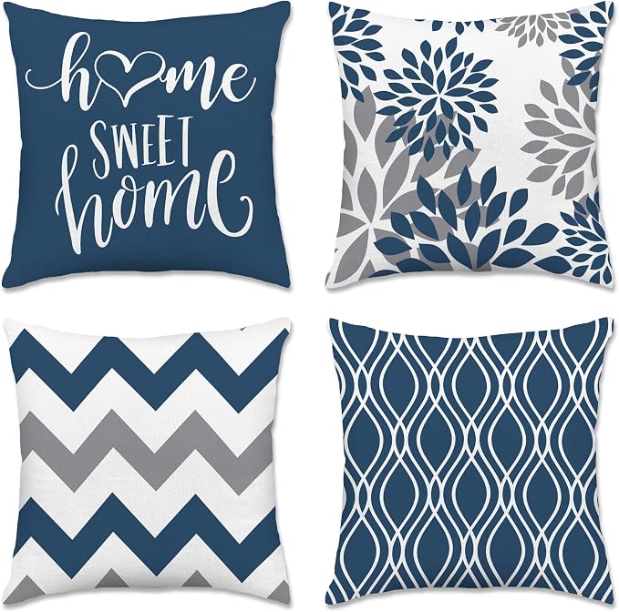 Hexagram Geometric Blue Pillow Covers 16x16 Set of 4, Decorative Outdoor Boho by Hexagram