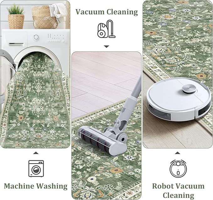 Yamaziot Washable Area Rug 4x6, Non-Slip Boho Floral Living Room Rug - Image 4