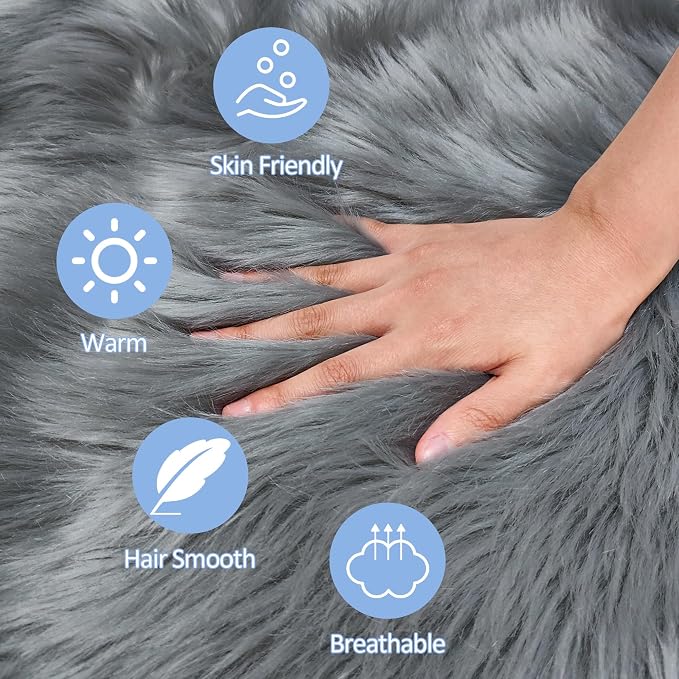 Grey Round Rugs for Bedroom, Fluffy Circle Rug 2 2 Feet for Kids Room, Furry - Image 5