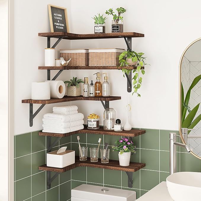 Fixwal Corner Floating Shelves for Wall, Rustic Wood Wall Mounted Shelf for - Image 6