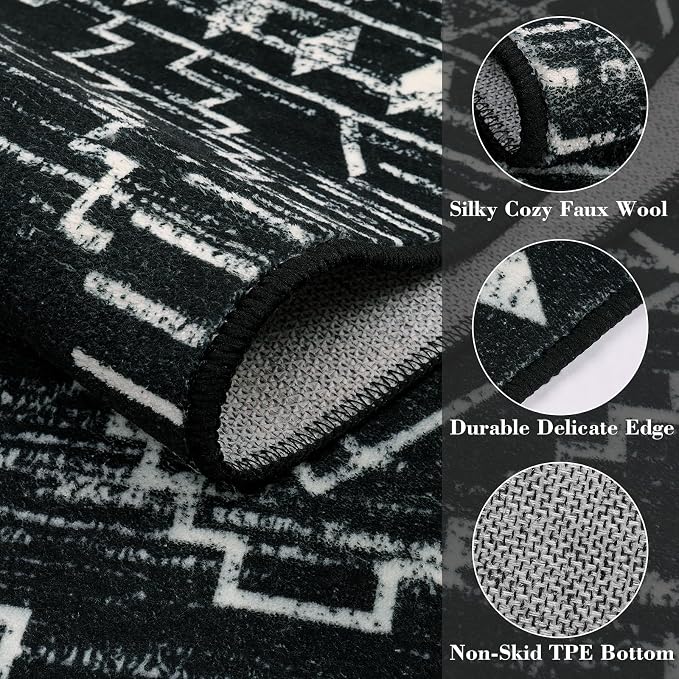 Wonnitar Moroccan 6x9 Area Rugs, Washable Black Rugs - Image 3