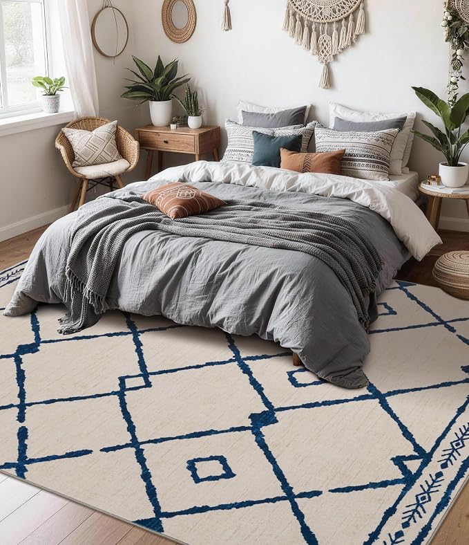 YIHOUSE Boho Rugs for Living Room, 6x9 Western Beige and Blue Area Rug - Image 2